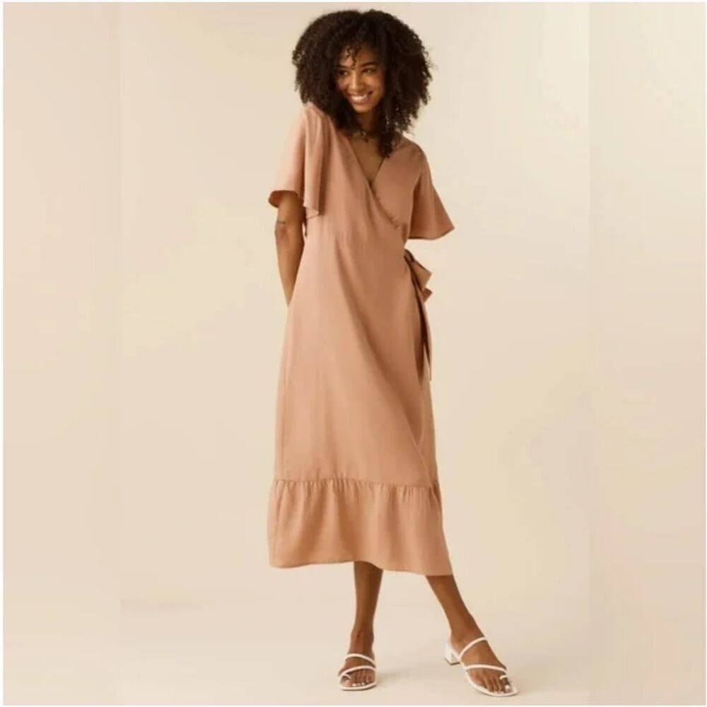 VETTA The Flutter Sleeve Wrap Dress in Dusty Rose Women's Size XS
